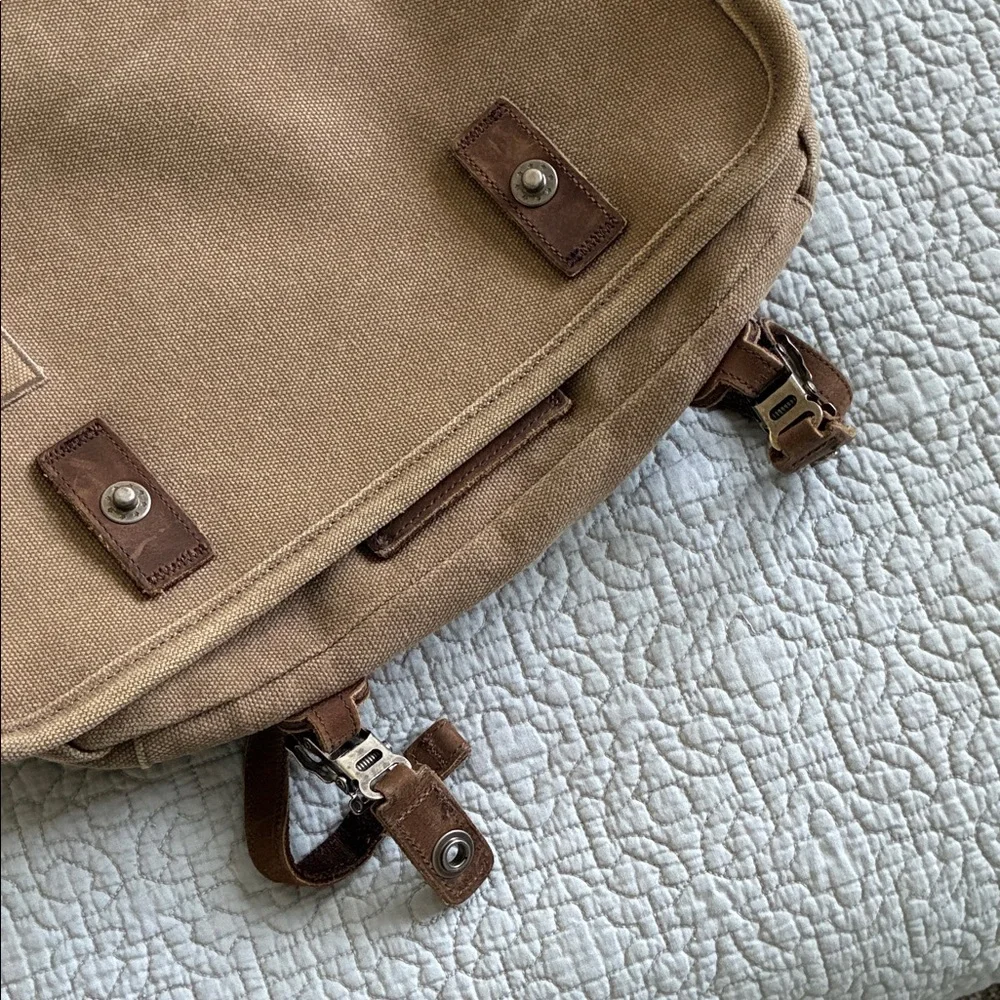 Timbuk2 Tan Canvas Single Speed Messenger Crossbody Bag Leather Trim Y2K Vintage